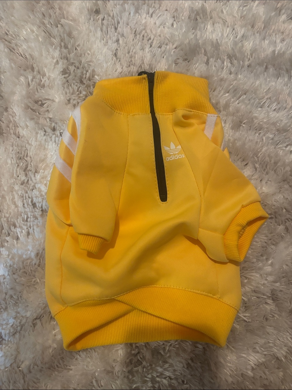 Adidas inspired Yellow Half-Zip dog Hoodie with White Stripes